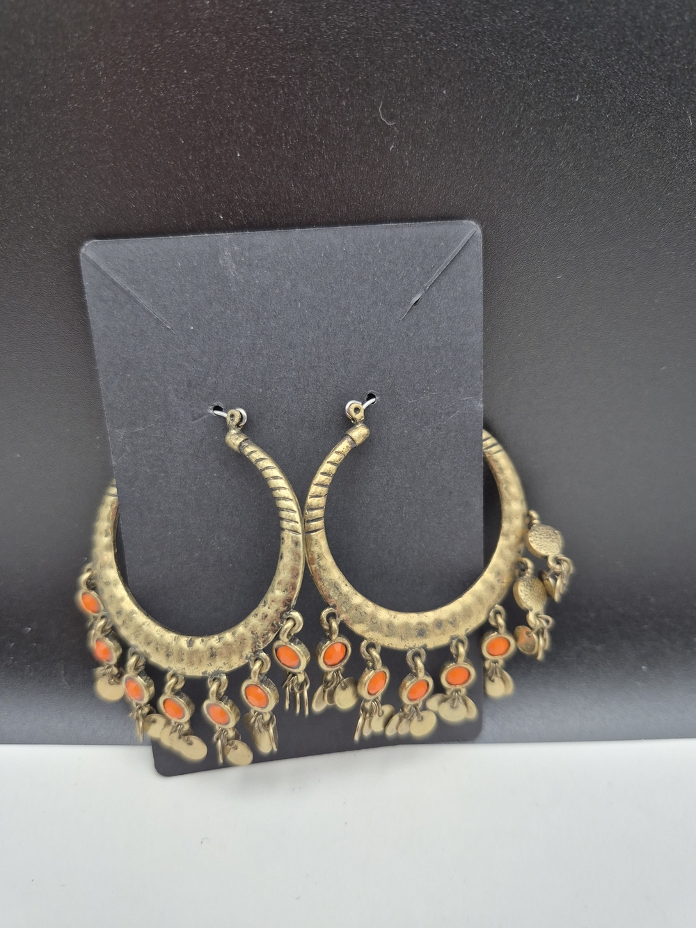 Vintage-Style Gold Hoop Earrings with Orange Accent Dangles